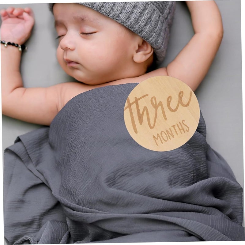 UPKOCH 6Pcs Double Sided Wooden Milestone Discs Monthly Baby Photo Props Growth Tracker - Image 4